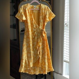 Joie Yellow Floral Amelian Midi Wrap Dress